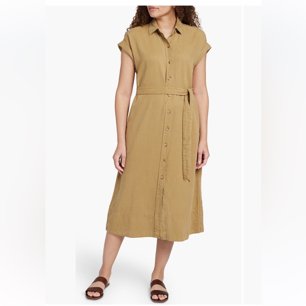 Faherty Arlie Short Sleeve Shirtdress shirt dress midi tie waist medium NWT‎